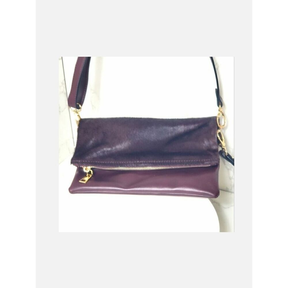 LA DIVA Leather & Faux Fur Envelope Crossbody Wristlet Bag